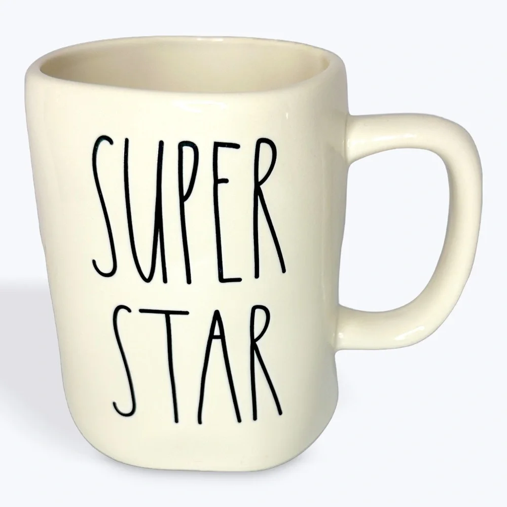 RAE DUNN SUPER STAR White Ceramic double sided mug with red starfish